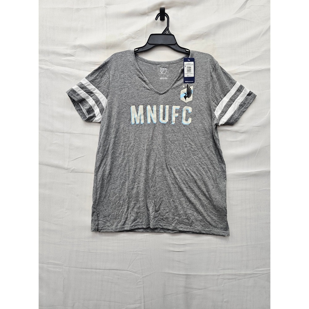 MLS Womens Minnesota United FC V-Neck Graphic Tee Gray Cotton Blend Size Large